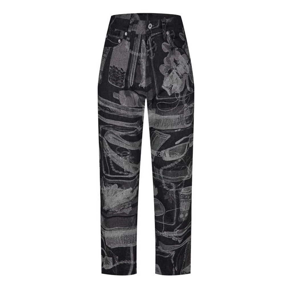 Off White Pattern Slim Jeans - Black